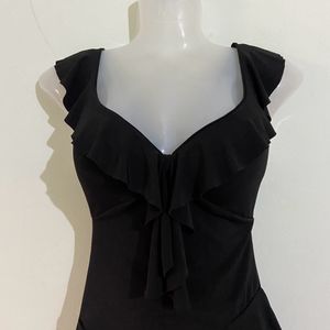 Trendy Frilled Black Dress