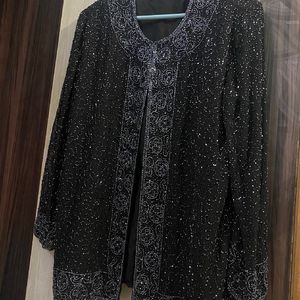 Chic Vintage Black Jacket, lined and beaded