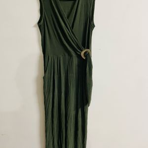 Women Green Buckle Up Jumpsuit