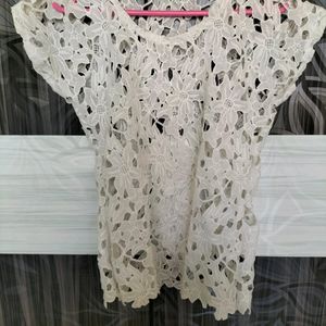 White Big Flower Net Top