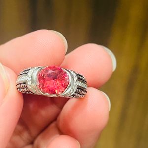 Red Stone Oxidised Silver Ring