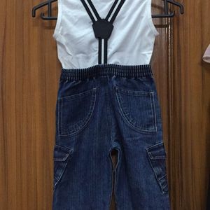 Denim Baba Suit With White Tshirt