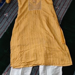 Beautiful Yellow Hand Work Kurta Set.