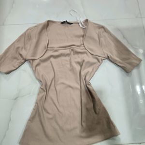 Beige Square Neck Top