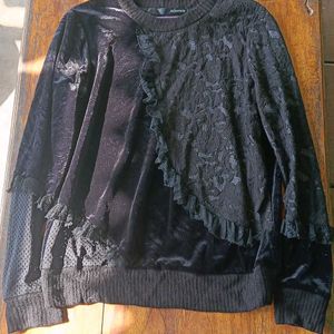 Adonisis Velvet Sweater Top With Embroidery