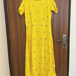 Anarkali Yellow Embroidery Kurta For Women