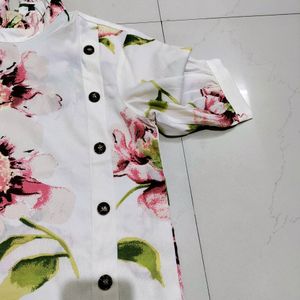 Floral Cream Colour Top With Pink And Brown Flower