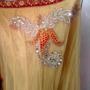 Cream And Red Lehnga