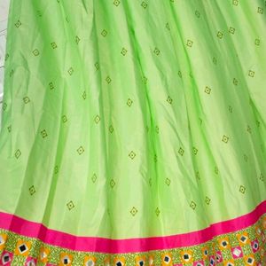 Women Parrot Green Mirror Work Lehenga Choli