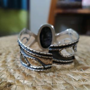 92.5 Pure Silver Oxidized Chrysanthemum Cuff