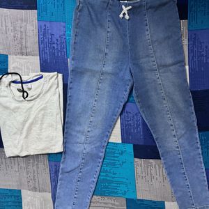 Classic White Top And Blue Denim Combo