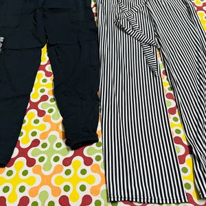 Combo Of Stripped Plazo & Black Trouser