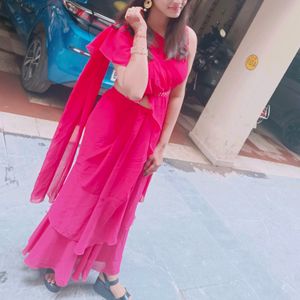 Ready to wear Rani pink Georgette saree💖