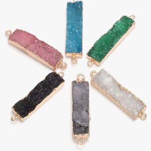 Natural Druzy Bar Gemstone Pendant With Chain