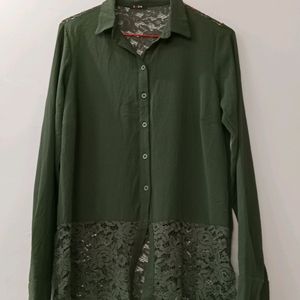 DARK GREEN FORMAL SHIRT WITH NET MATERIAL