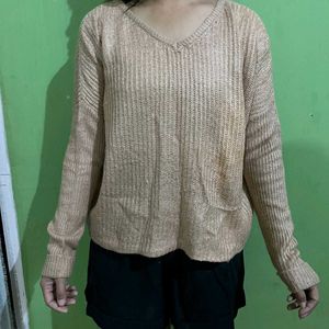 Beige V Cut Sweater