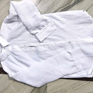 Trendy Ruffle Cotton WhiteShirt