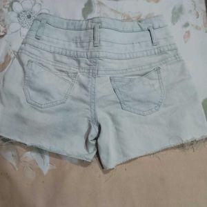 Sea Blue Color Denim Shorts