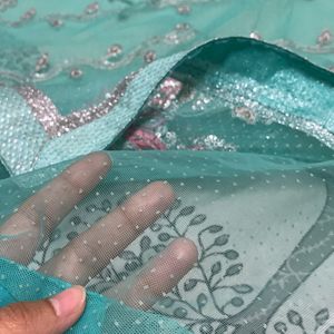 Light Sea Green Pink-embroidery Sari