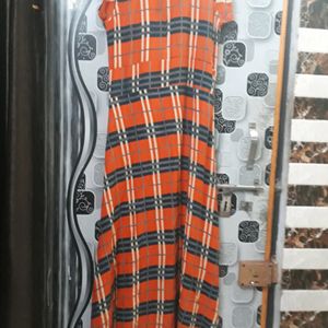 Orange Blue Check Shirt Typ Long  Frock