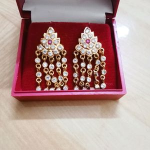 2 Set Of Pink & White Stones Impon Earrings