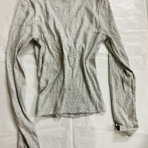 Women Grey Ribbed Top