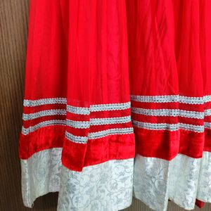 Red Velvet And Net Ethnic Suit |  Size 38