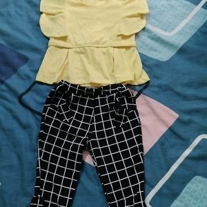 Yellow And Black Cute Cotton Pant An Top Set