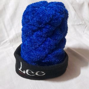 Women's Blue Sparkly Beanie Woolen Cap Hat