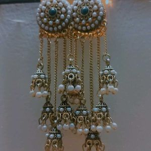 Pearl And Golden Jhumki Layered Earring