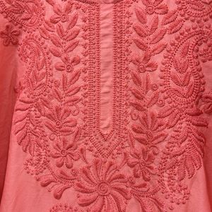 Lucknowi Style Coral Pinkish Peach Kurti