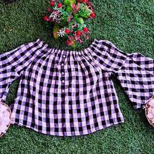 DNMX: Black&White Checkered Off-shoulder Top