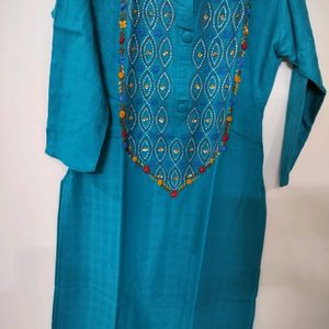 Embroidered Kurta In Teal Blue