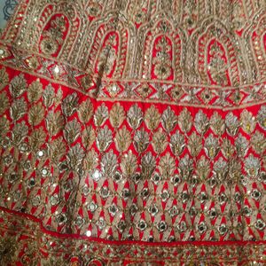 Unstiched Red And Gold Lehenga