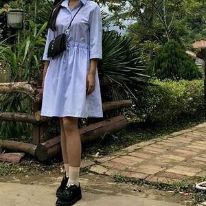 Blue/White Striped Shirt Dress