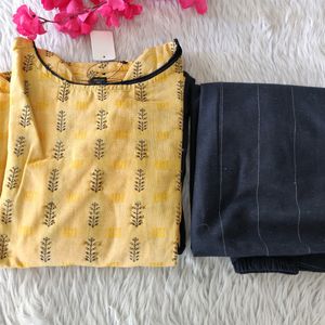 Yellow And Black Kurti Set ( Women)