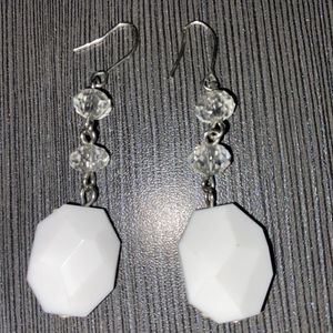 White Studded Look Hanging Earrings