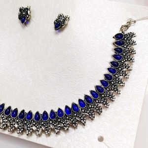 Blue Oxidised Choker Set