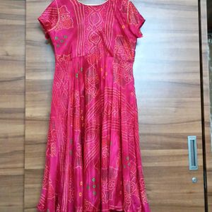 Mithai Pink Bandhej Kurta (XXL)