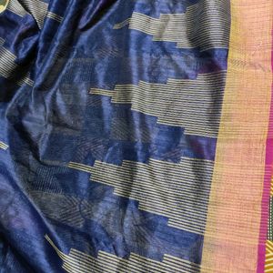 Navy Blue And Pink Jute Silk Saree