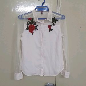 Women Red Rose Embroidered Shirt