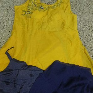 Yellow And Blue Anarkali Set