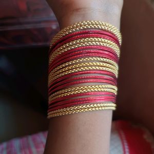 Red And Gold Matte Finishing Metal Bangles