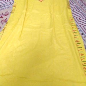 Mustard Embroidered Cotton Kurta Pant Set Xl Size