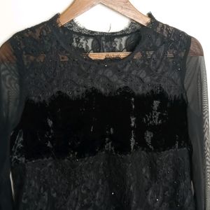 Black Casual Velvet Top (Girl' s)