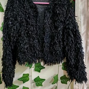 Shein Furry Lightweight Black Shacket