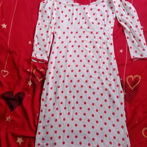 Super Soft White in Red Dot Kurti