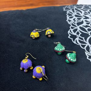 Combo Offer- Three Pairs Of Colorful Jhumkas