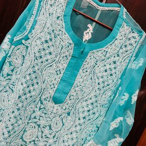 Sky Blue Chikenkari Kurta