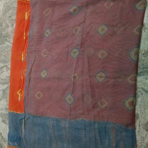 Orange Kotta Dhoria Saree With Grey Border